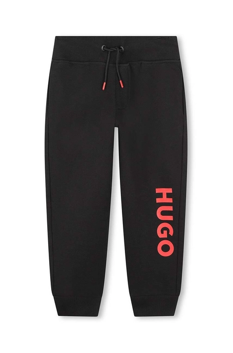 HUGO pantaloni de trening pentru copii culoarea negru, cu imprimeu