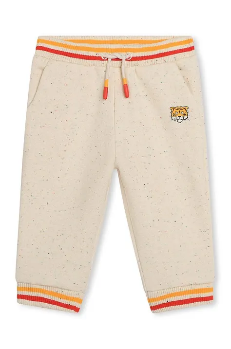 Kenzo Kids spodnie dresowe dziecięce kolor beżowy z nadrukiem
