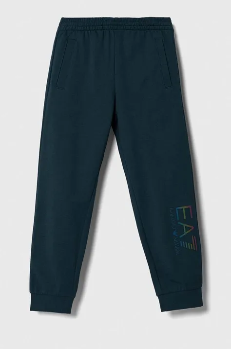 EA7 Emporio Armani spodnie dresowe bawełniane dziecięce kolor niebieski z aplikacją