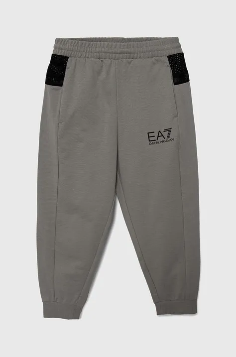 Дитячі спортивні штани EA7 Emporio Armani колір сірий з принтом