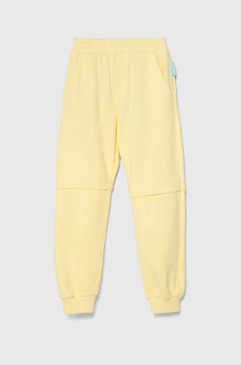 Дитячі бавовняні штани Emporio Armani x The Smurfs колір жовтий однотонні