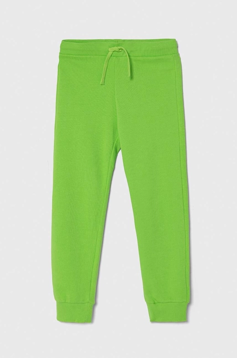 United Colors of Benetton pantaloni de trening din bumbac pentru copii culoarea verde, neted