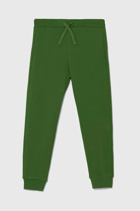 Детские хлопковые штаны United Colors of Benetton цвет зелёный однотонные