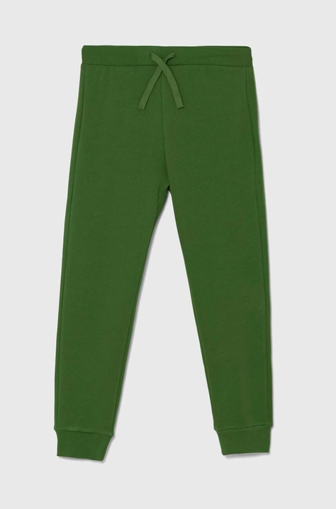 United Colors of Benetton pantaloni de trening din bumbac pentru copii culoarea verde, neted