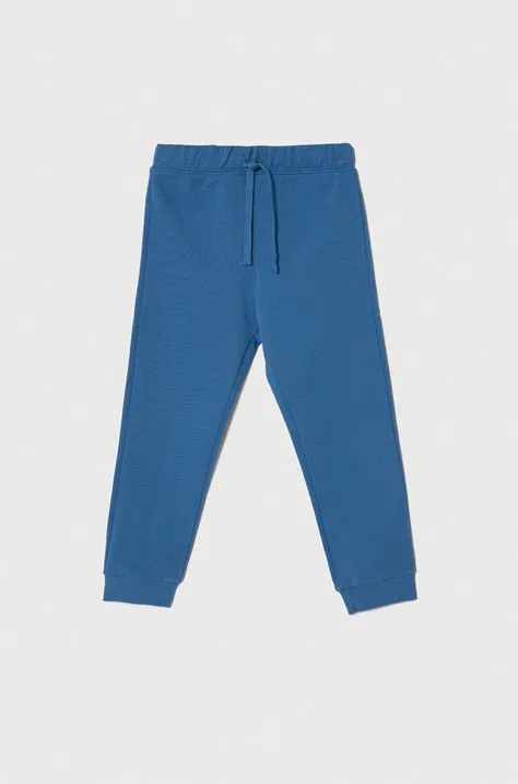 United Colors of Benetton spodnie dresowe bawełniane dziecięce kolor niebieski gładkie