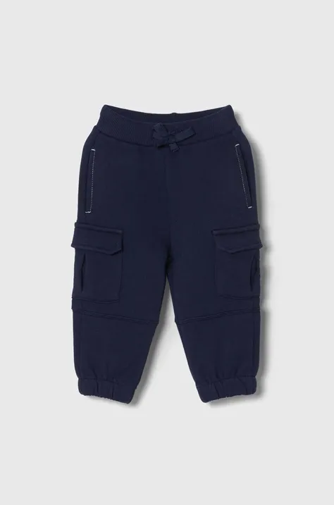 United Colors of Benetton pantaloni de trening din bumbac pentru copii culoarea albastru marin, neted