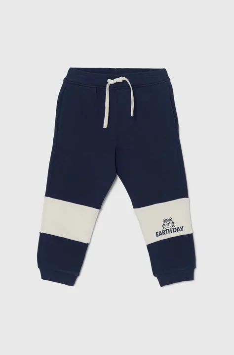 United Colors of Benetton pantaloni de trening din bumbac pentru copii culoarea albastru marin, cu imprimeu