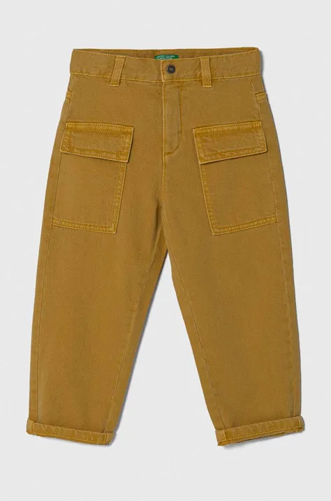 United Colors of Benetton pantaloni de bumbac pentru copii culoarea galben, neted