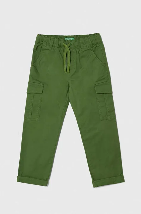 Detské nohavice United Colors of Benetton zelená farba, jednofarebné