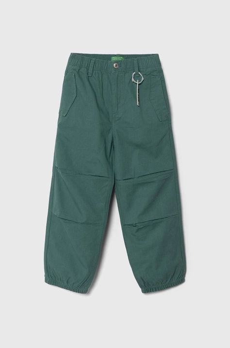 United Colors of Benetton pantaloni de bumbac pentru copii culoarea verde, neted