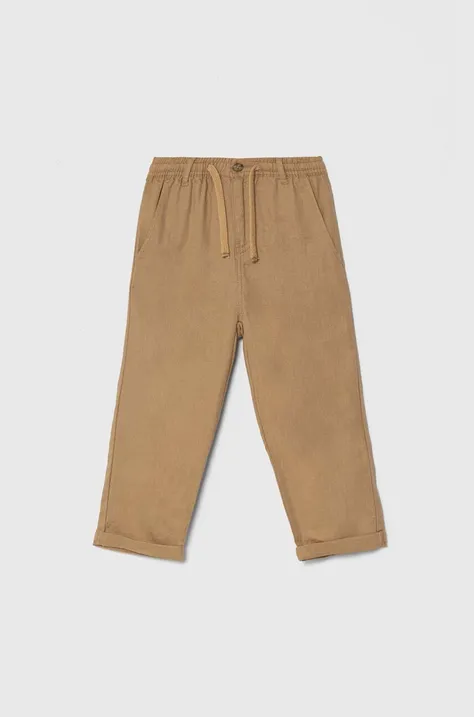 Детские льняные брюки United Colors of Benetton цвет коричневый однотонные