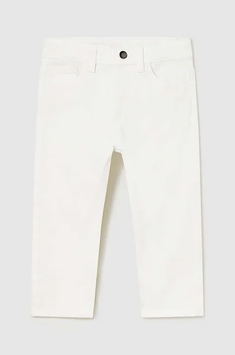 Nohavice pre bábätká Mayoral slim fit biela farba, jednofarebné