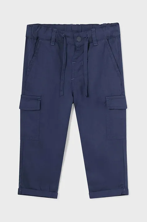 Mayoral pantaloni bebe cargo slim culoarea albastru marin, neted