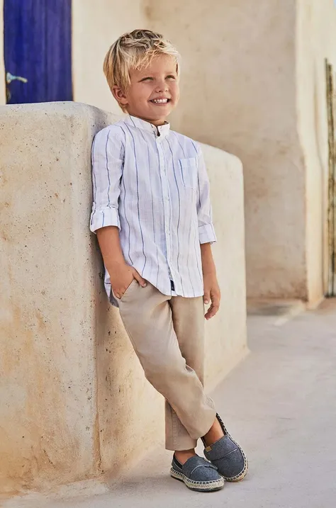 Kalhoty s lněnou směsí pro děti Mayoral béžová barva, hladké