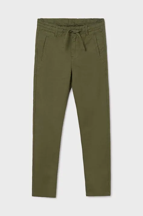 Dječje hlače s dodatkom lana Mayoral boja: zelena, bez uzorka