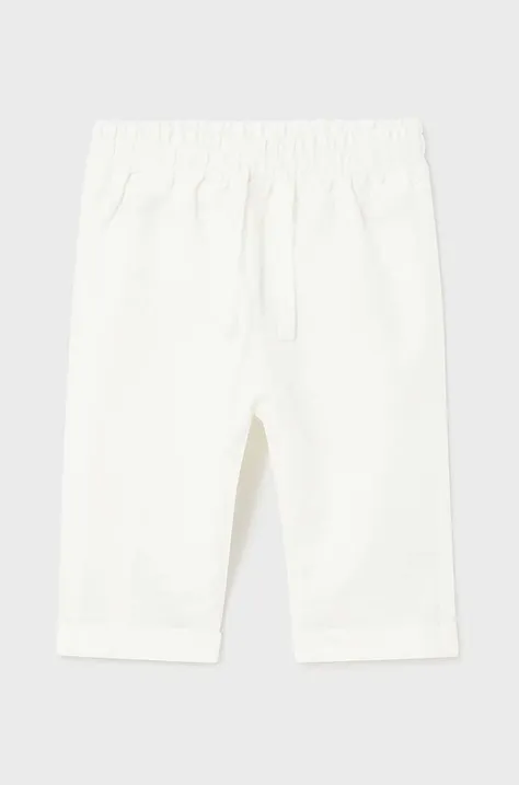 Otroške hlače s primesjo lanu Mayoral Newborn bela barva