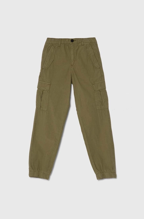 Guess pantaloni de bumbac pentru copii culoarea verde, neted