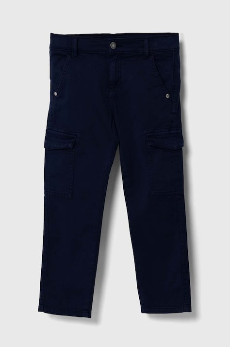 Guess pantaloni copii culoarea albastru marin, neted