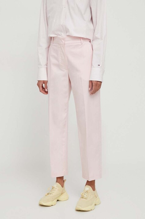 Tommy Hilfiger pantaloni femei, culoarea roz, drept, high waist WW0WW40504
