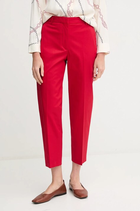 Tommy Hilfiger pantaloni femei, culoarea rosu, drept, high waist, WW0WW40504