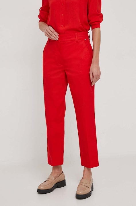 Tommy Hilfiger pantaloni femei, culoarea roșu, drept, high waist WW0WW40504