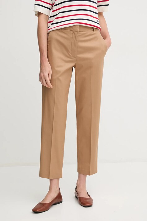 Tommy Hilfiger pantaloni femei, culoarea maro, drept, high waist, WW0WW40504