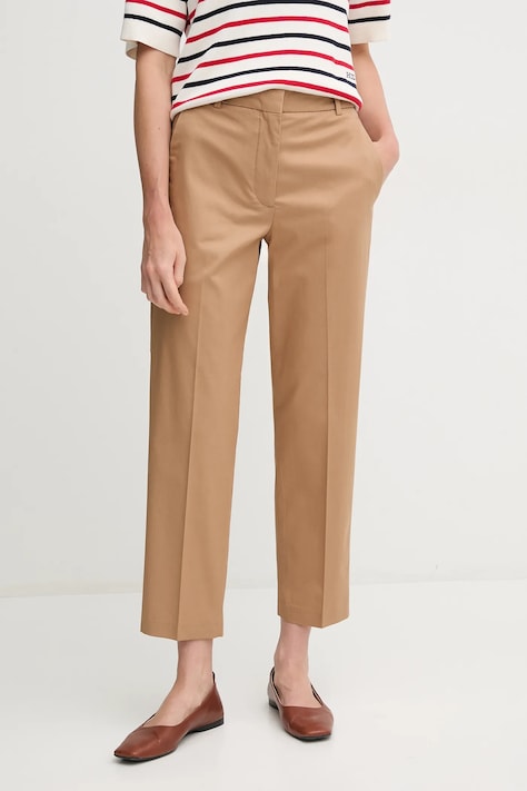 Tommy Hilfiger pantaloni femei, culoarea maro, drept, high waist, WW0WW40504