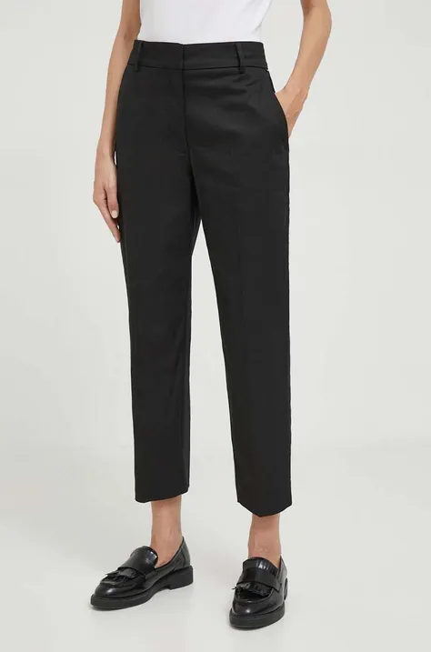 Nohavice Tommy Hilfiger dámske,čierna farba,rovné,vysoký pás,WW0WW40504