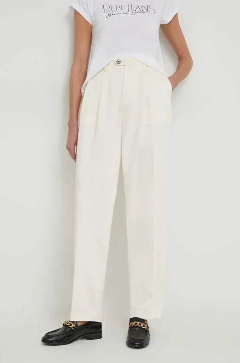 Nohavice Tommy Hilfiger dámske,béžová farba,strih chinos,vysoký pás,WW0WW40509
