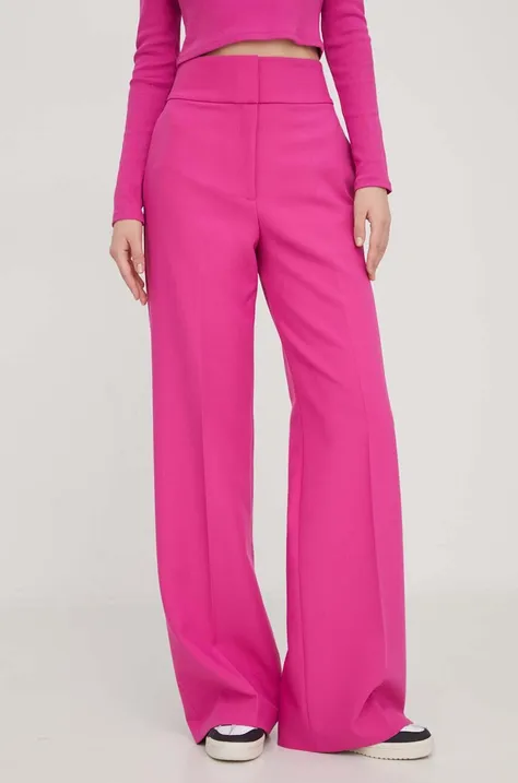 HUGO pantaloni femei, culoarea roz, lat, high waist 50508606