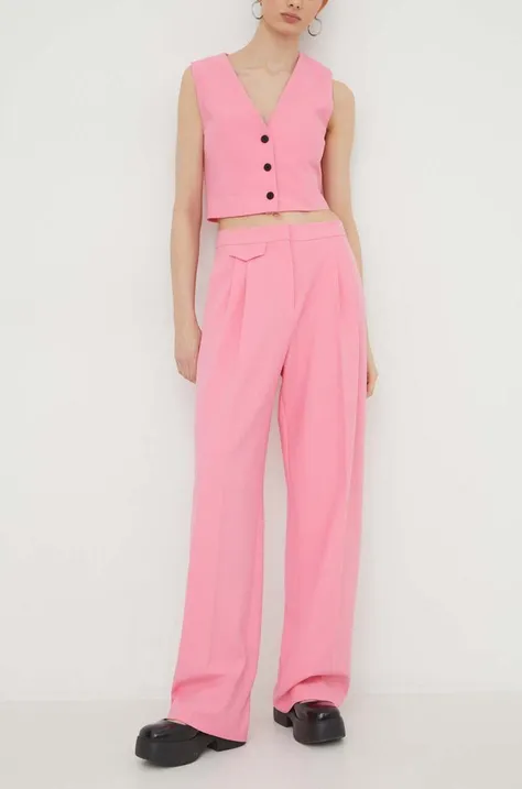 HUGO spodnie damskie kolor różowy proste high waist