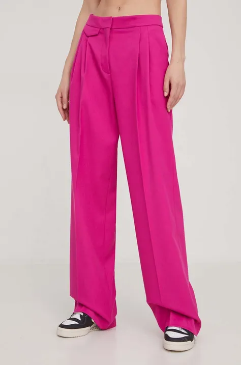 Kalhoty HUGO dámské, růžová barva, široké, high waist, 50511159