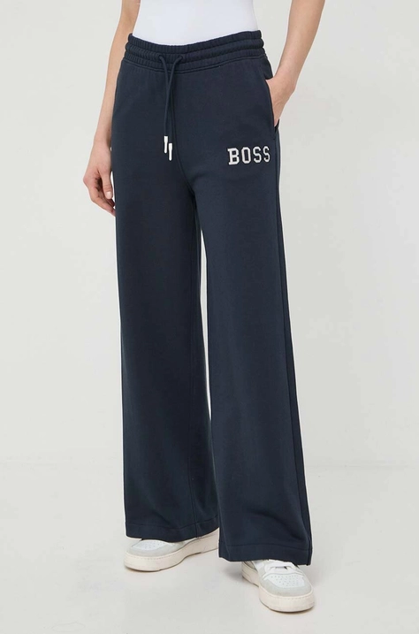 BOSS Orange pantaloni de trening din bumbac culoarea bleumarin, cu imprimeu 50518036