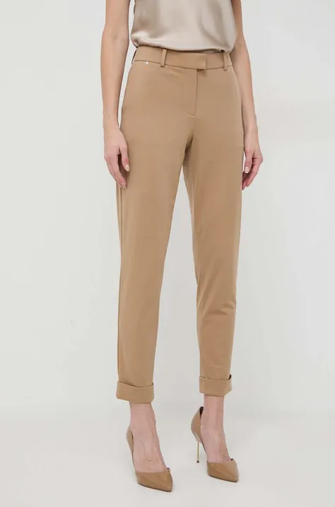 Kalhoty BOSS dámské, béžová barva, přiléhavé, high waist, 50501701