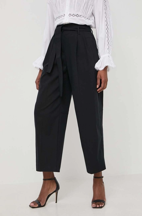 BOSS pantaloni femei, culoarea negru, lat, high waist 50505609