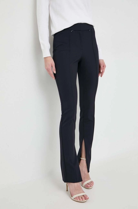 BOSS pantaloni femei, culoarea bleumarin, mulată, high waist 50505972