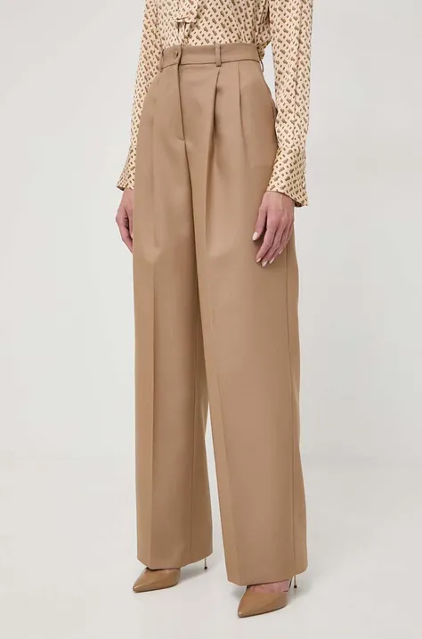 BOSS pantaloni de lână culoarea bej, lat, high waist 50509120