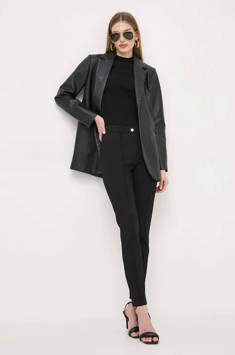 Штани BOSS жіночі колір чорний облягаюче висока посадка