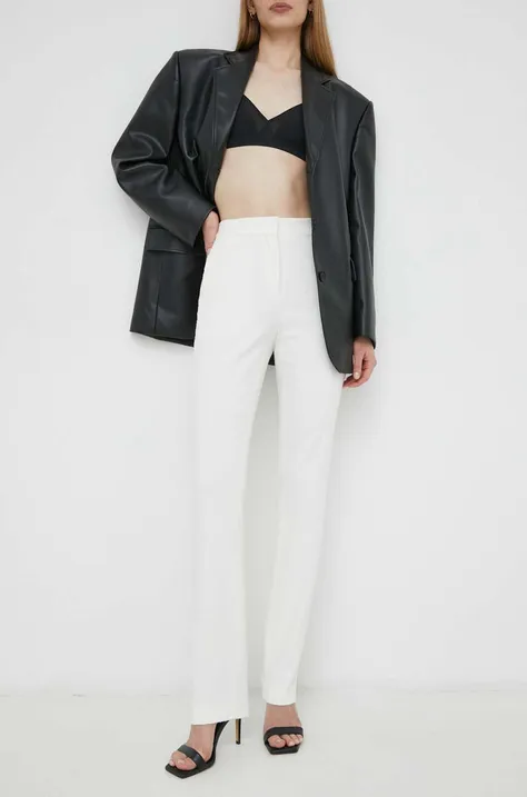 BOSS pantaloni femei, culoarea alb, drept, high waist 50519599