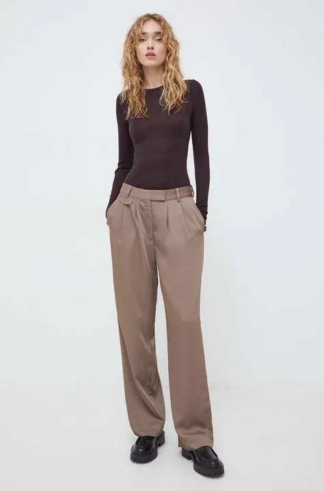 Bruuns Bazaar spodnie damskie kolor beżowy proste high waist