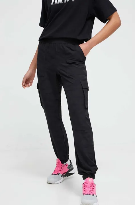 Dkny spodnie damskie kolor czarny high waist DP3P3383