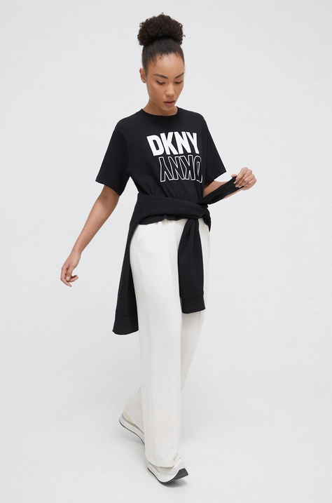 Dkny pantaloni de trening culoarea bej, neted