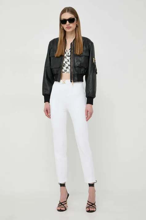 Elisabetta Franchi spodnie damskie kolor biały dopasowane high waist