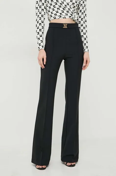 Elisabetta Franchi spodnie damskie kolor czarny dzwony high waist