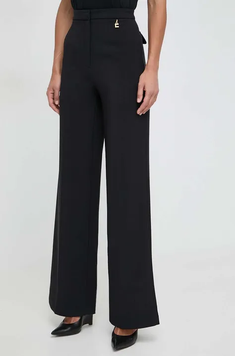 Nohavice Elisabetta Franchi dámske, čierna farba, široké, vysoký pás, PA02141E2