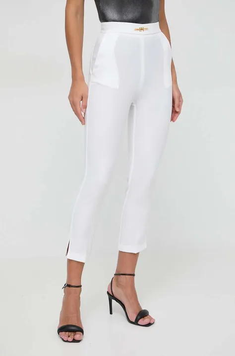 Elisabetta Franchi spodnie damskie kolor biały fason cygaretki high waist