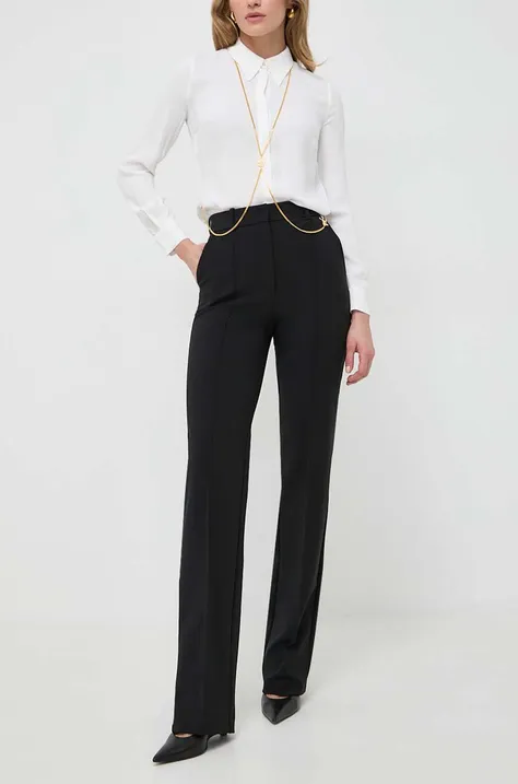 Kalhoty Elisabetta Franchi dámské, černá barva, jednoduché, high waist, PA03141E2