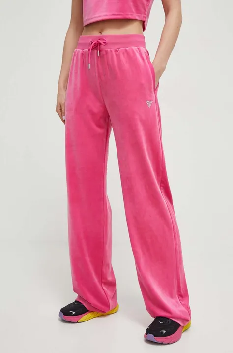 Спортивні штани Guess колір рожевий з аплікацією
