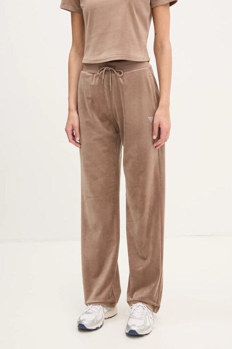 Guess pantaloni de trening COUTURE culoarea bej, cu imprimeu, V3BB26 KBXI2