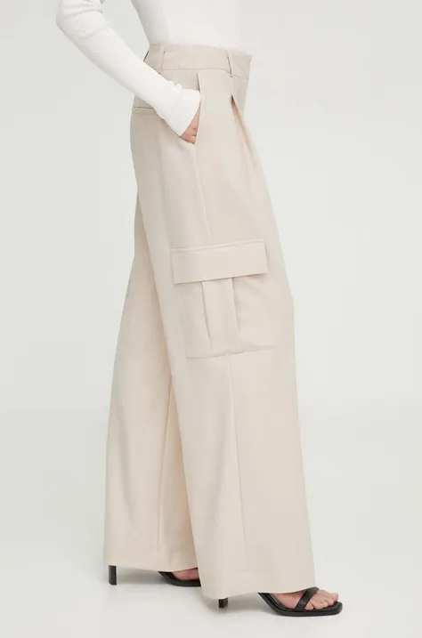 Herskind spodnie z domieszką wełny kolor beżowy proste high waist